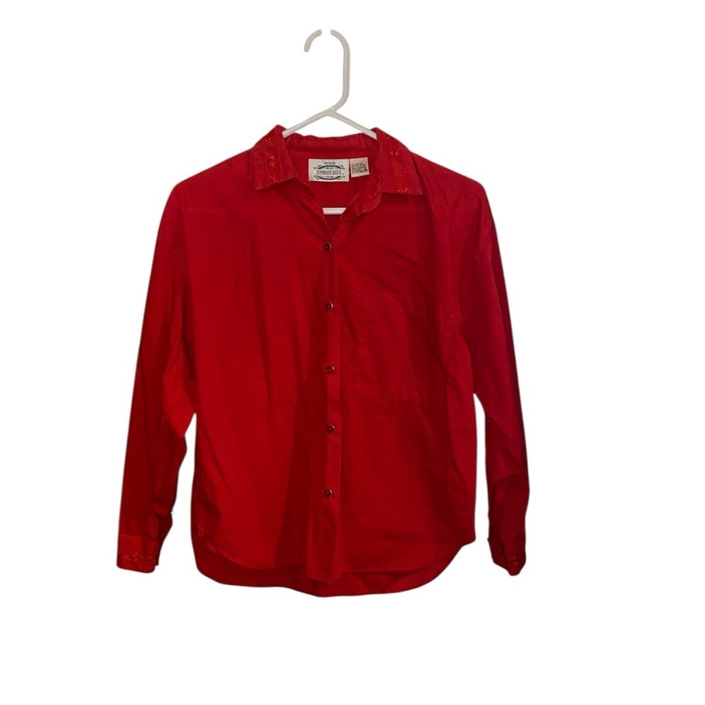 Vintage 80s90s Separate Issue Red Embroidered Button Up Shirt Western Classic